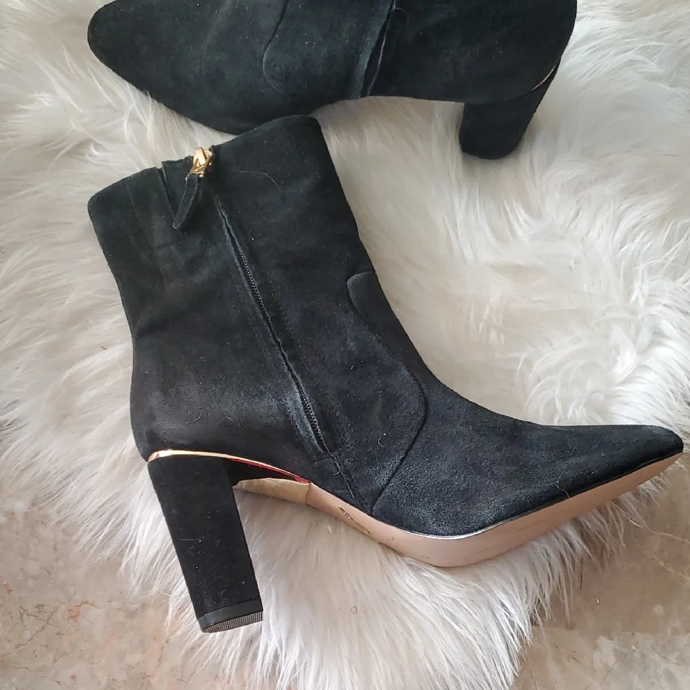 Brian Atwood Black Ankle Booties with Suede Finish - Picture 6 of 12